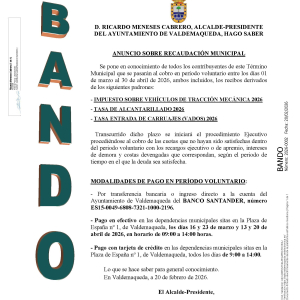 Bando: anuncio recaudación municipal Tasa Alcantarillado, Vados e IVTM 2026